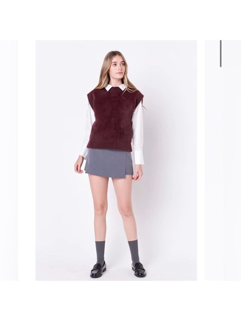 English Factory Feather Plush Knit Vest Women S Burgundy